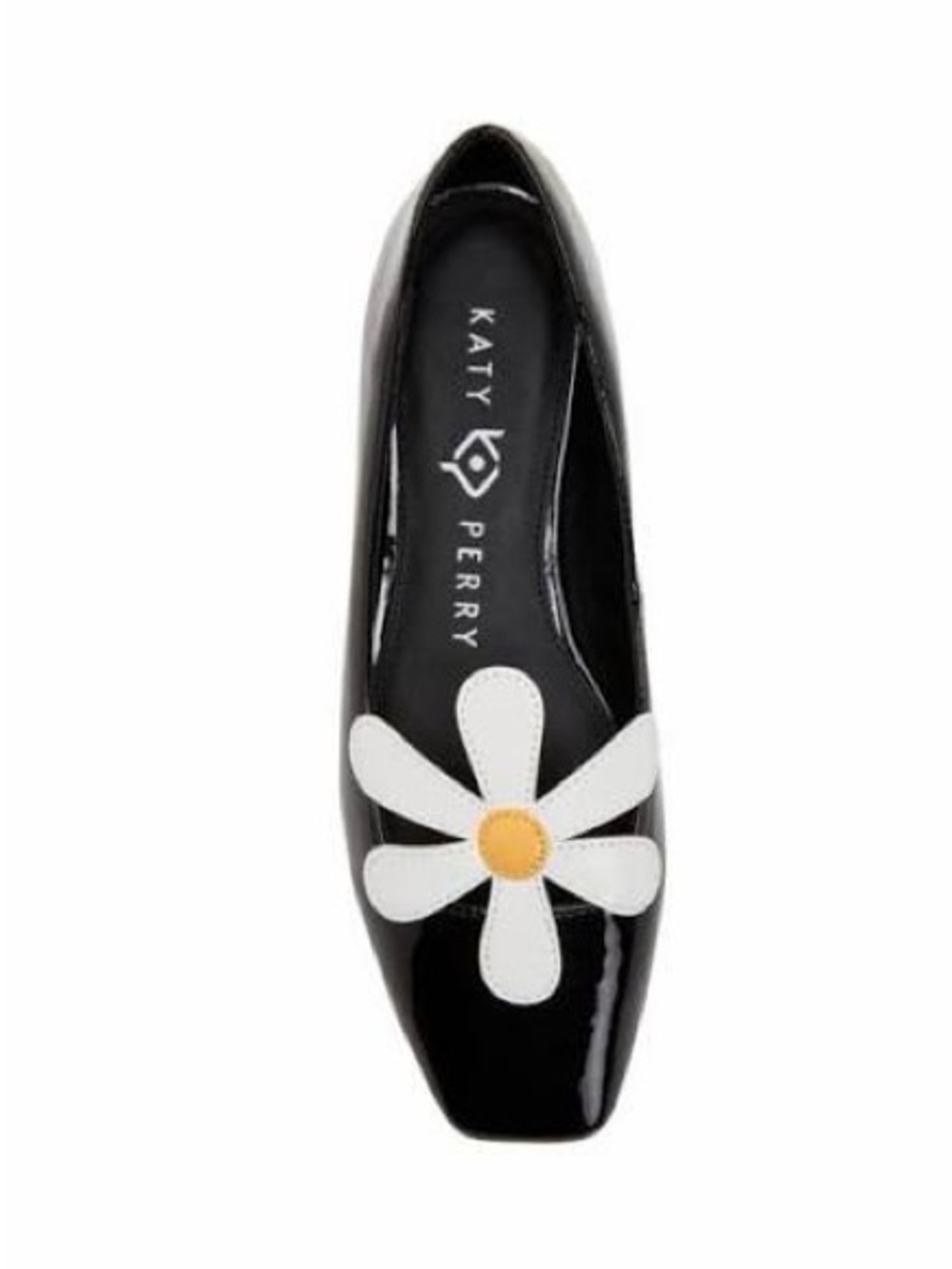 Katy Perry Collections Black Patent Flats with White Daisy and Yellow Center